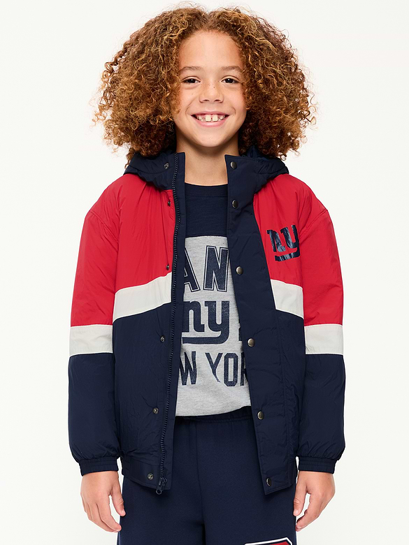 New York Giants Oversized Crinkled Hooded Jacket for Boys