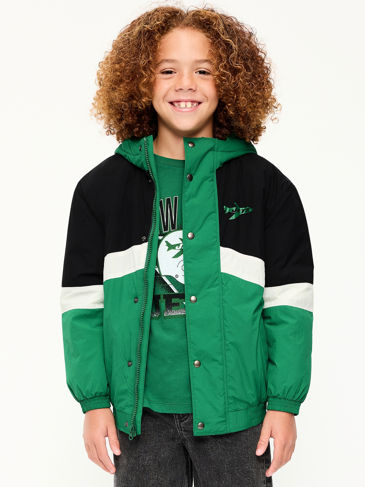 New York Jets Oversized Crinkled Hooded Jacket for Boys | Old Navy