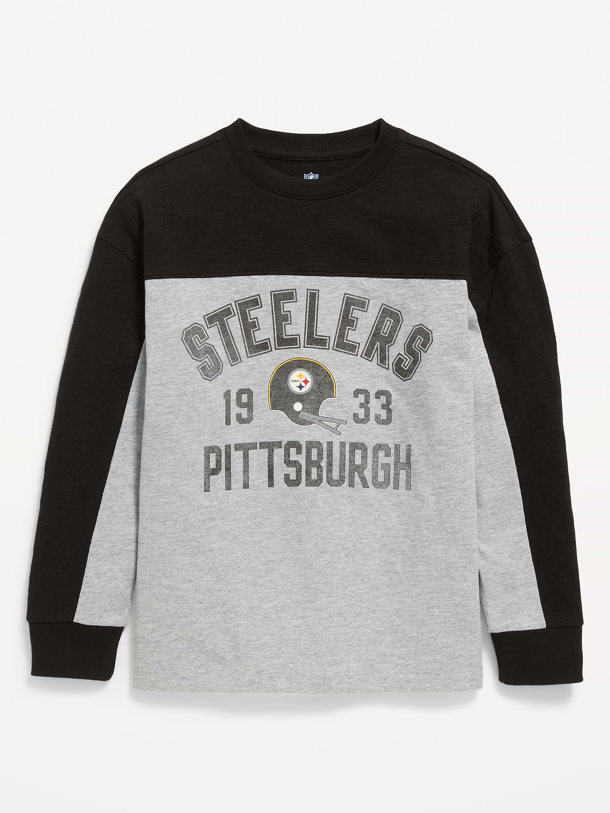Image number 2 showing, Pittsburgh Steelers Long-Sleeve Oversized Graphic Football T-Shirt for Boys