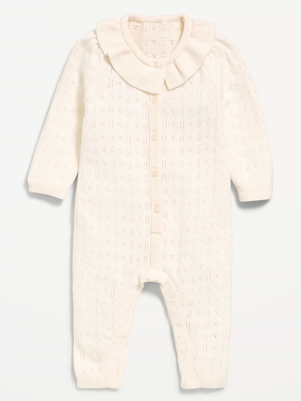 Pointelle-Knit Button-Front One-Piece for Baby