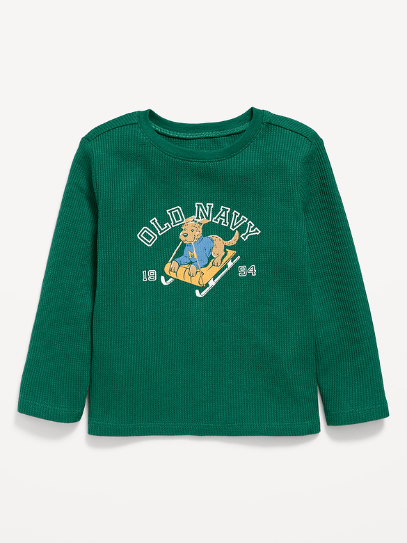 Long-Sleeve Logo Graphic Waffle-Knit T-Shirt for Toddler Boys
