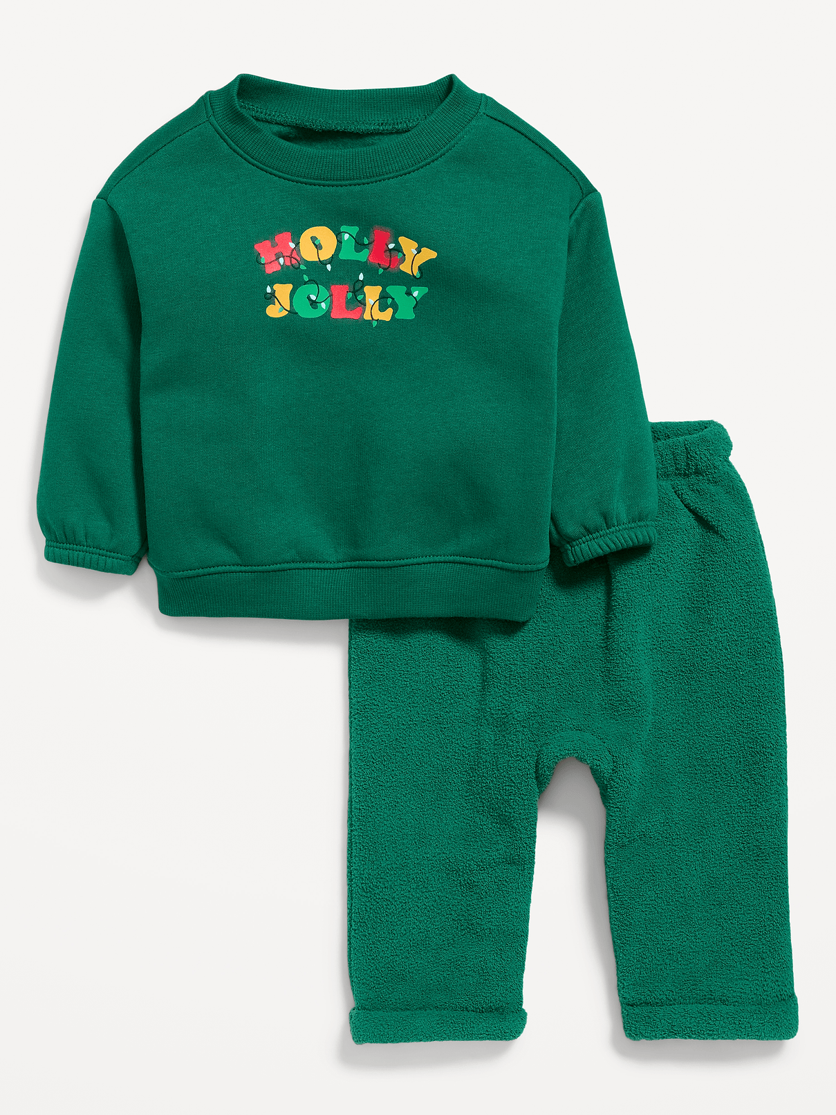 Image 1 of 2, crew neck, long sleeves, graphic at front, matching bottoms, elasticized waistband, functional drawstring, Product #908342