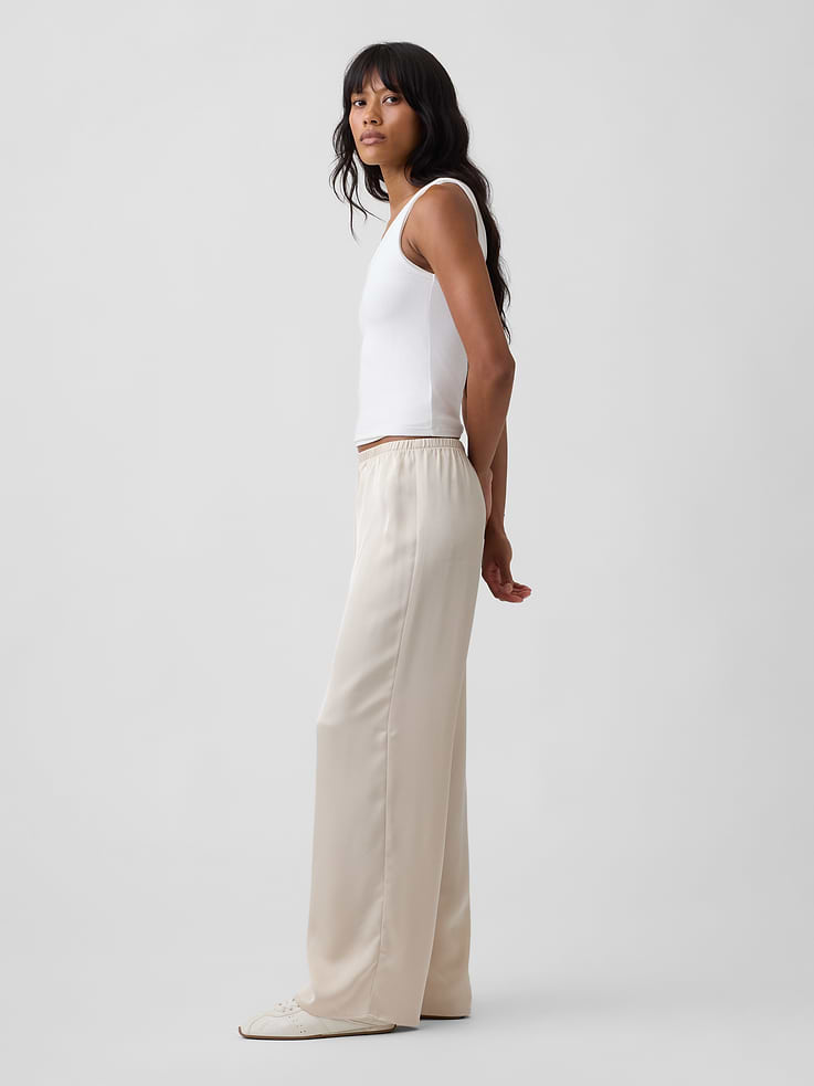 Image 3 of 7, Easy Wide-Leg Satin Pants