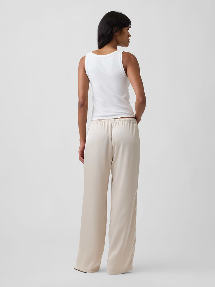 Image 4 of 7, Easy Wide-Leg Satin Pants