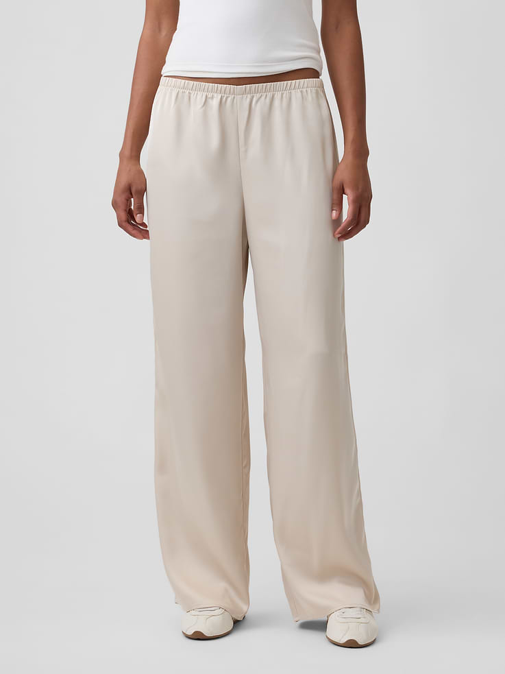 Image 2 of 7, Easy Wide-Leg Satin Pants