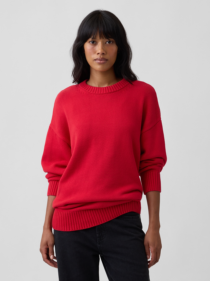 Image 1 of 5, Soft cotton knit., Dropped shoulder, long sleeves with ribbed cuffs., Ribbed crewneck., Ribbed hem., Select styles have allover stripes., This product was made in a factory that invests in gender equity and women’s empowerment through RISE. Learn more at, Product #1177180
