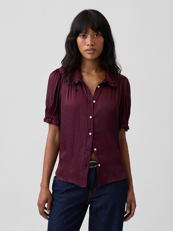 100% Recycled Puff Sleeve Ruffle Shirt