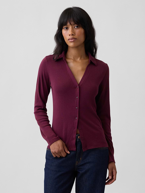 Ribbed Collared Top