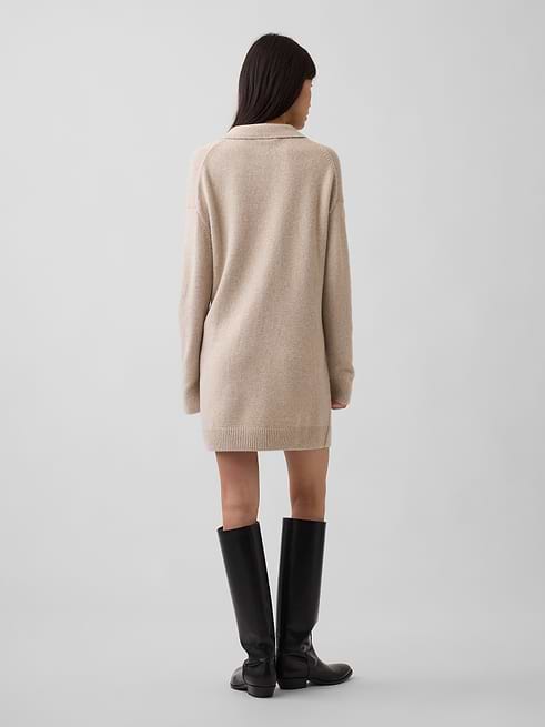 CashSoft Oversized Polo Mini Sweater Dress