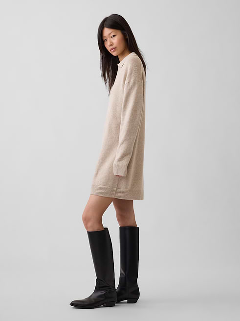 Women's Cashsoft Oversized Polo Shirt Sweater Mini Dress by Gap Cobblestone Beige Size XS