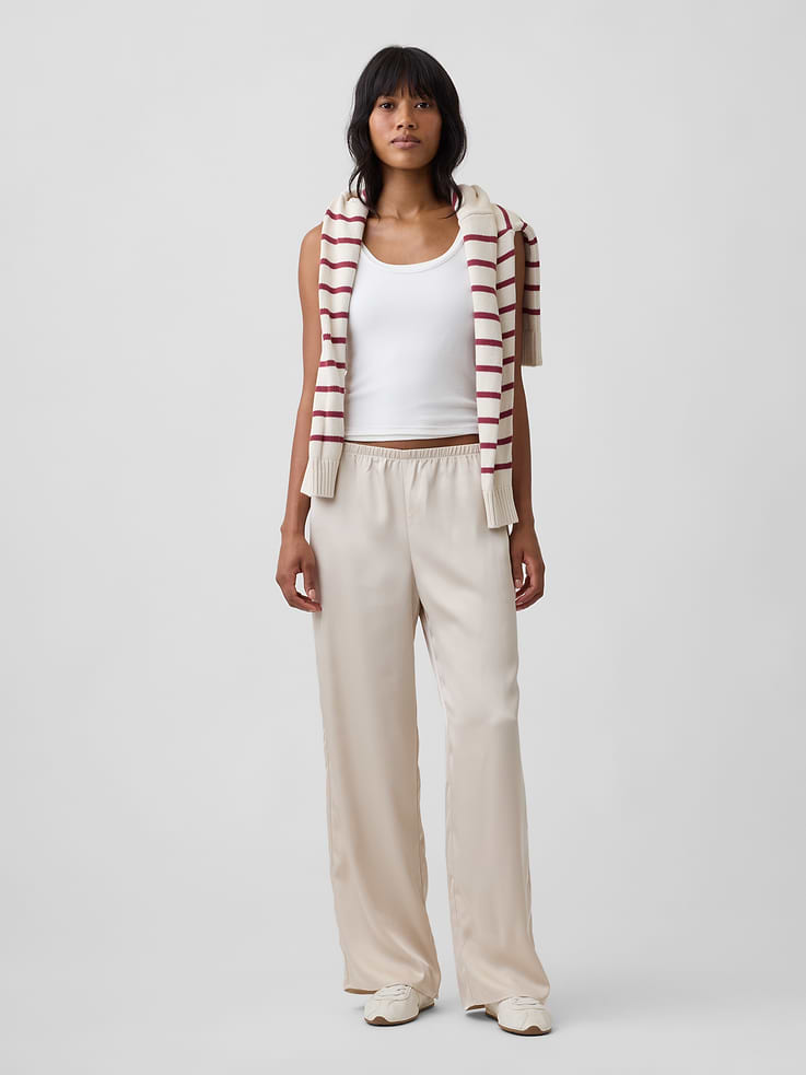 Image 1 of 7, Smooth satin weave., Elasticized waist., On-seam pockets., Product #1184635