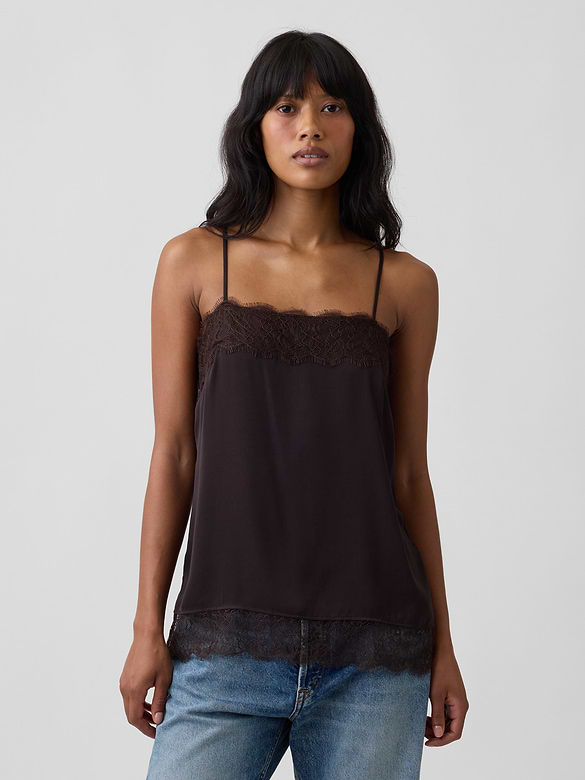 Satin Lace-Trim Cami