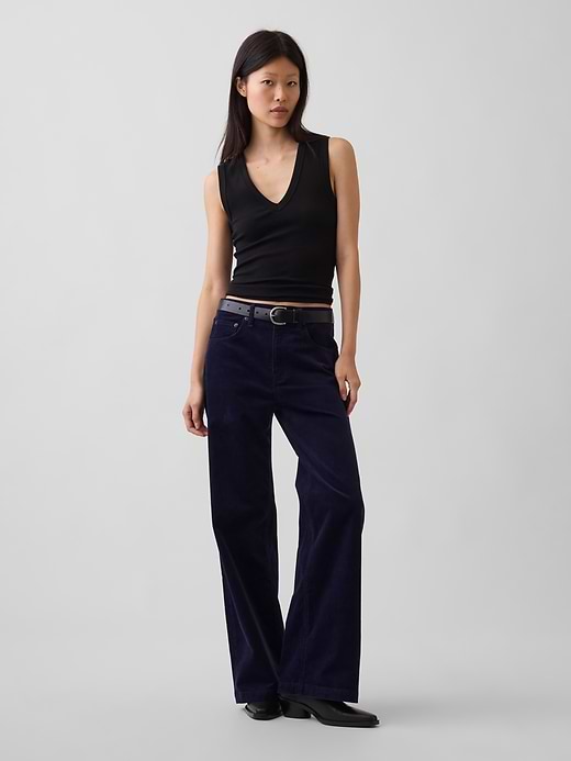 High Rise Corduroy Stride Wide-Leg Pants - Navy blue uniform by Gap