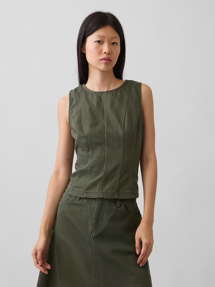 Image number 1 showing, Seamed Twill Crop Shell Top