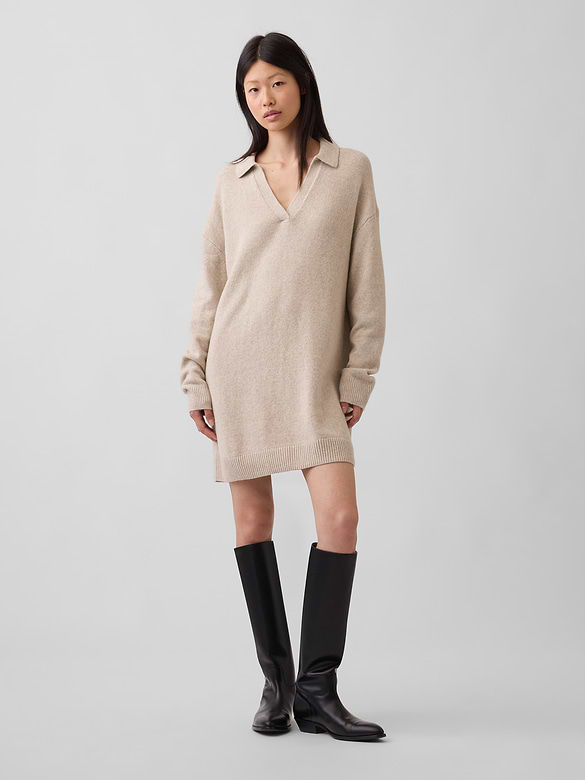 CashSoft Oversized Polo Mini Sweater Dress