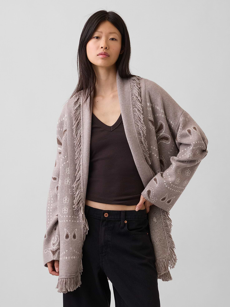 Image number 1 showing, Cotton-Blend Fringe Shawl Cardigan