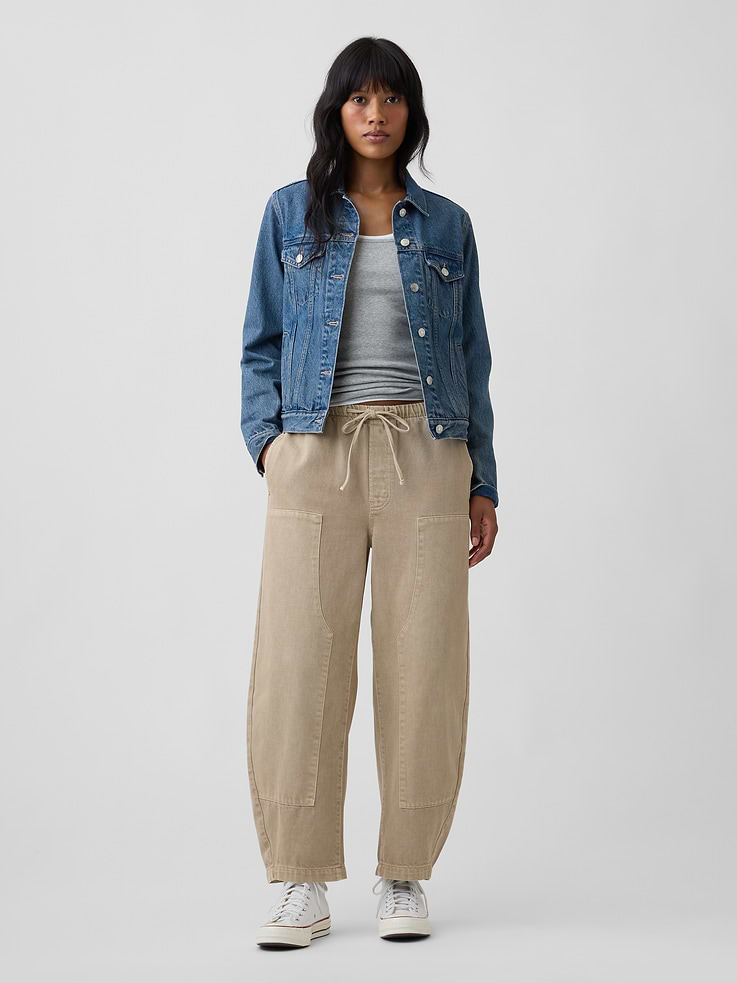 Image number 1 showing, Mid Rise Pull-On Barrel Jeans