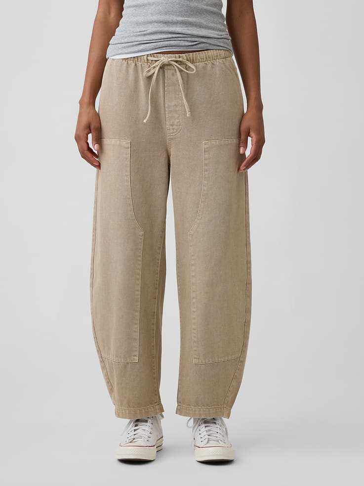 Image number 2 showing, Mid Rise Pull-On Barrel Jeans