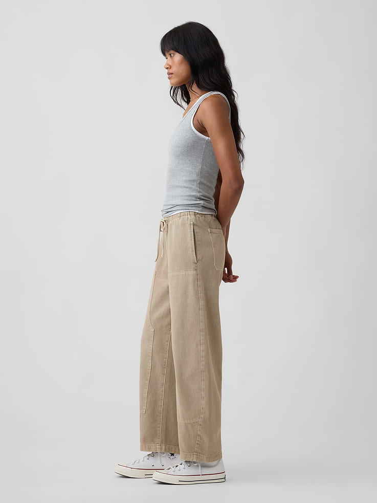 Image number 3 showing, Mid Rise Pull-On Barrel Jeans