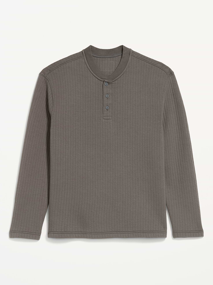 Image 4 of 4, Long-Sleeve Quilted Fleece Henley Sweatshirt