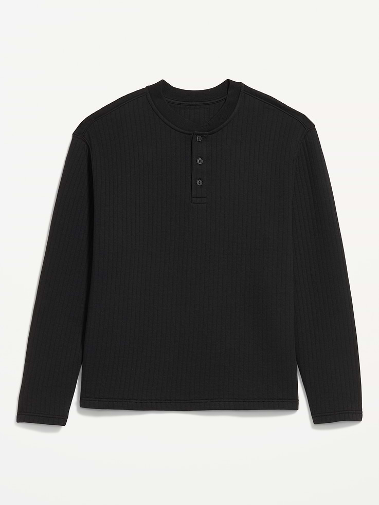 Image 4 of 4, Long-Sleeve Quilted Fleece Henley Sweatshirt