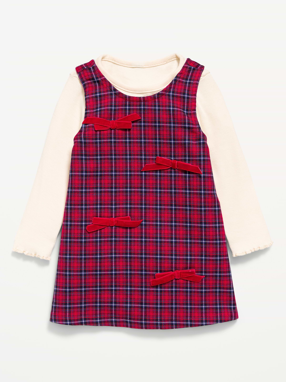 Sleeveless Plaid Dress and Long-Sleeve Top Set for Baby