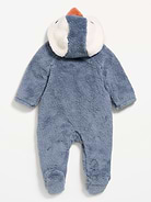 Image 3 of 4, Critter Sherpa Hooded Footed One-Piece for Baby
