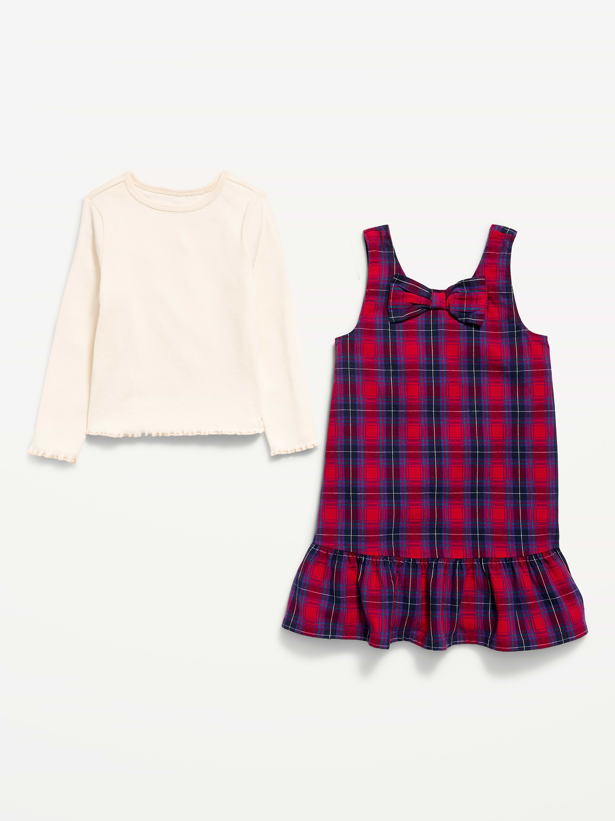 Image 2 of 2, Sleeveless Plaid Dress and Long-Sleeve Top Set for Toddler Girls