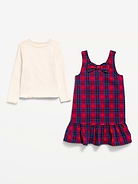 Image 2 of 2, Sleeveless Plaid Dress and Long-Sleeve Top Set for Toddler Girls