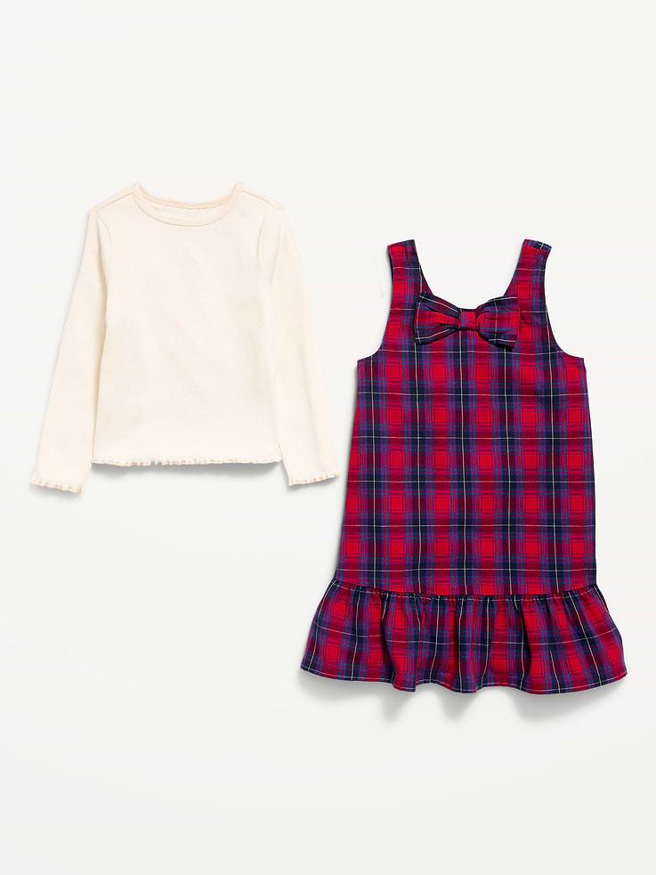 Image 2 of 2, Sleeveless Plaid Dress and Long-Sleeve Top Set for Toddler Girls