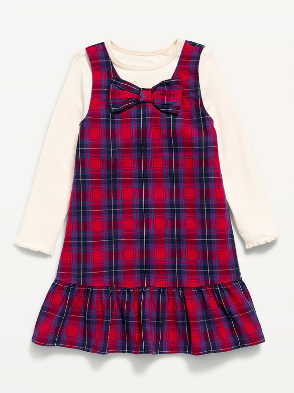 Sleeveless Plaid Dress and Long-Sleeve Top Set for Toddler Girls