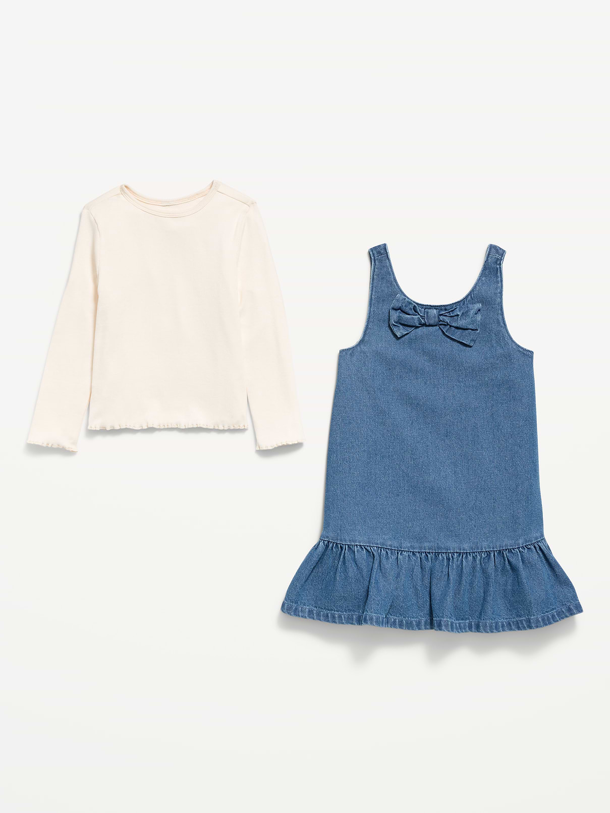 Image 4 of 4, Sleeveless Denim Dress and Long-Sleeve Top Set for Toddler Girls