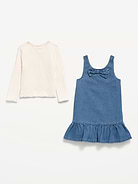 Image 4 of 4, Sleeveless Denim Dress and Long-Sleeve Top Set for Toddler Girls