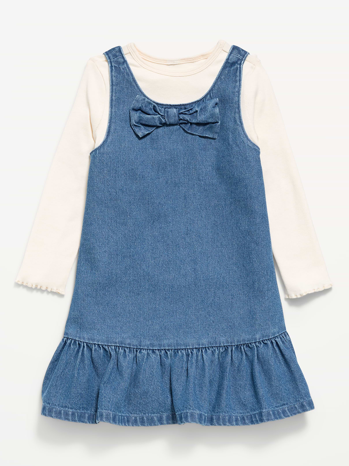 Image 2 of 4, Sleeveless Denim Dress and Long-Sleeve Top Set for Toddler Girls