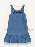 Image 2 of 4, Sleeveless Denim Dress and Long-Sleeve Top Set for Toddler Girls