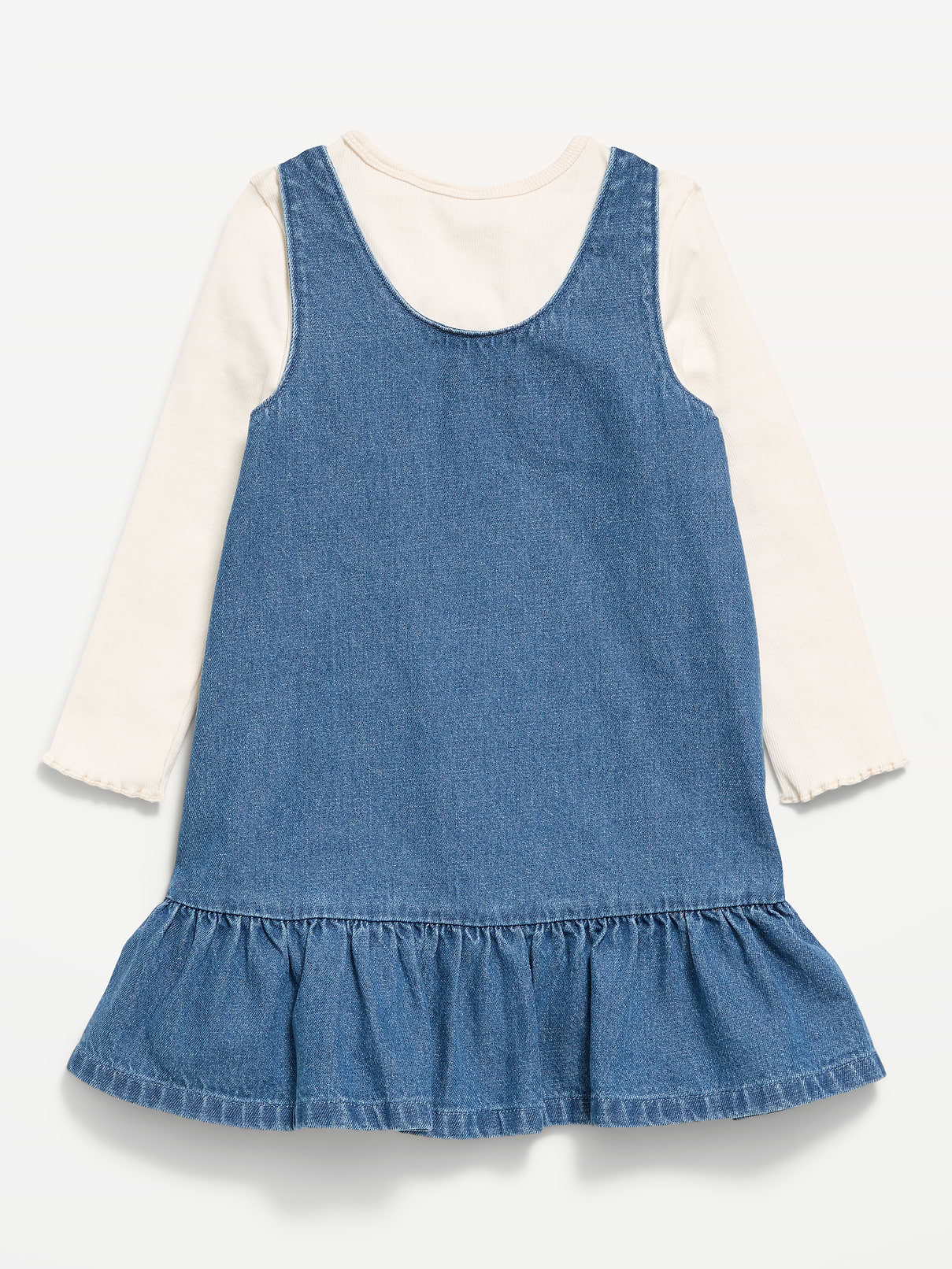 Image 3 of 4, Sleeveless Denim Dress and Long-Sleeve Top Set for Toddler Girls