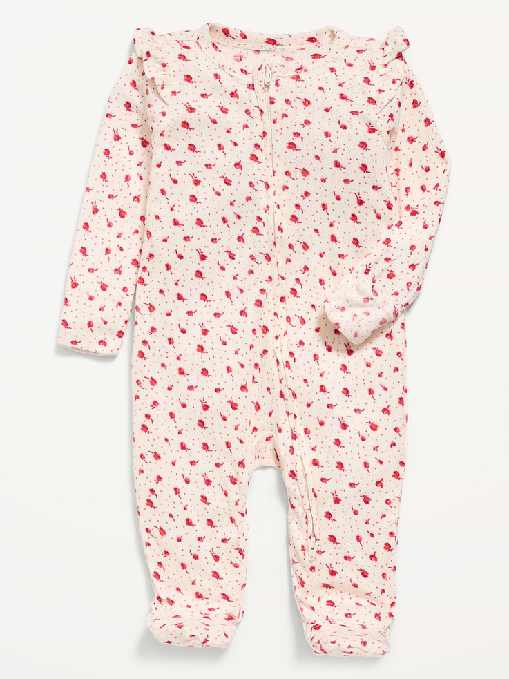 Image 2 of 4, Ruffle-Trim 2-Way-Zip Sleep & Play Footed One-Piece for Baby