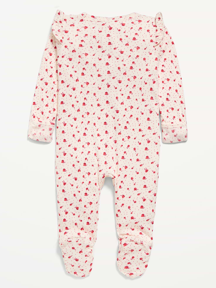 Image 3 of 4, Ruffle-Trim 2-Way-Zip Sleep & Play Footed One-Piece for Baby