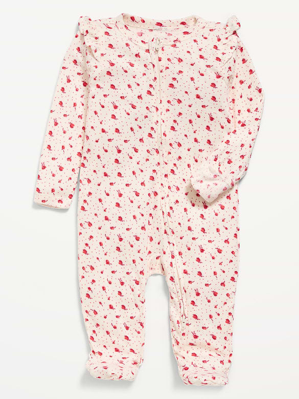 Ruffle-Trim 2-Way-Zip Sleep & Play Footed One-Piece for Baby