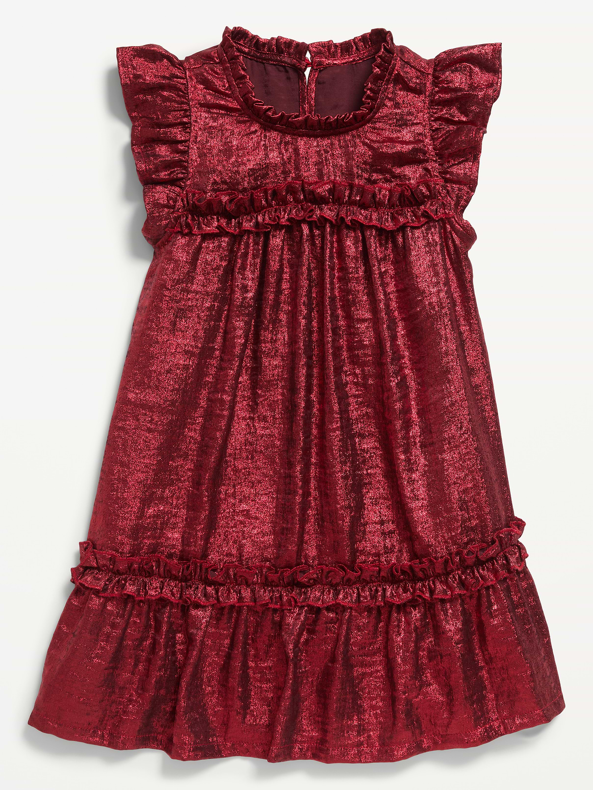 Flutter-Sleeve Metallic Swing Dress for Toddler Girls