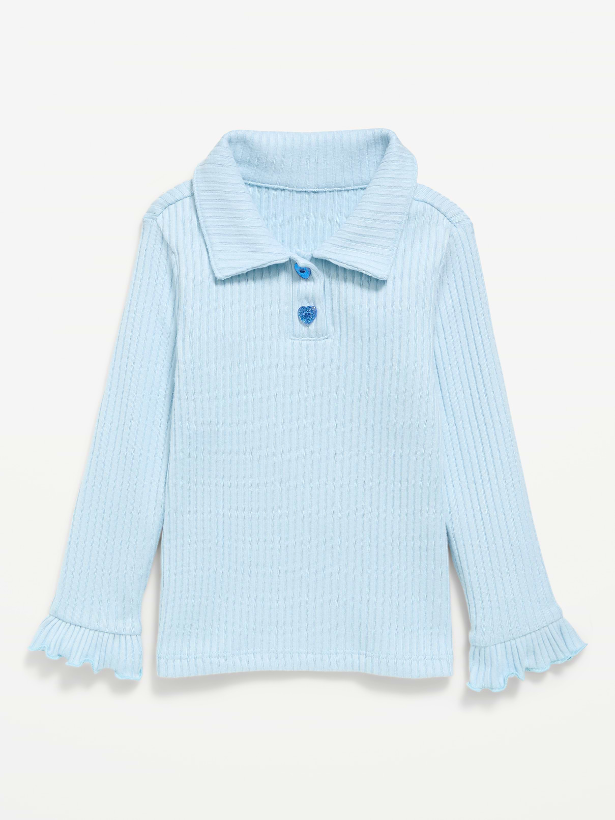 Long-Sleeve Ribbed Collared Top for Toddler Girls