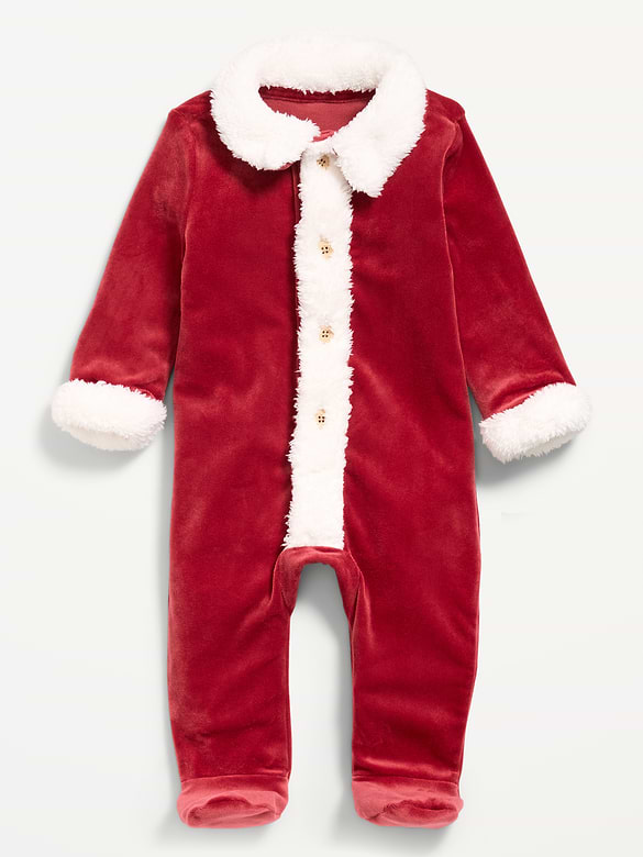 Velour Holiday Footed One-Piece for Baby