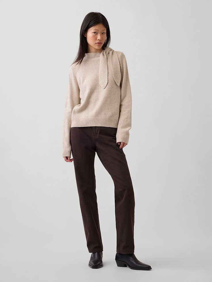 Image number 2 showing, CashSoft Tie-Neck Sweater