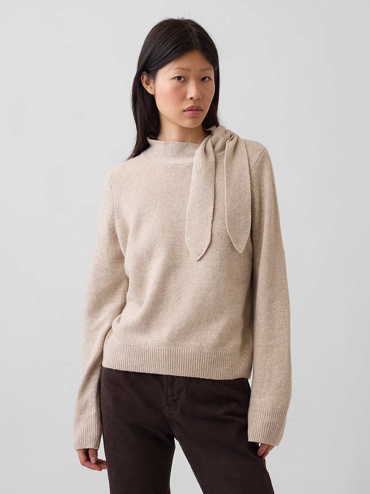 Image number 1 showing, CashSoft Tie-Neck Sweater