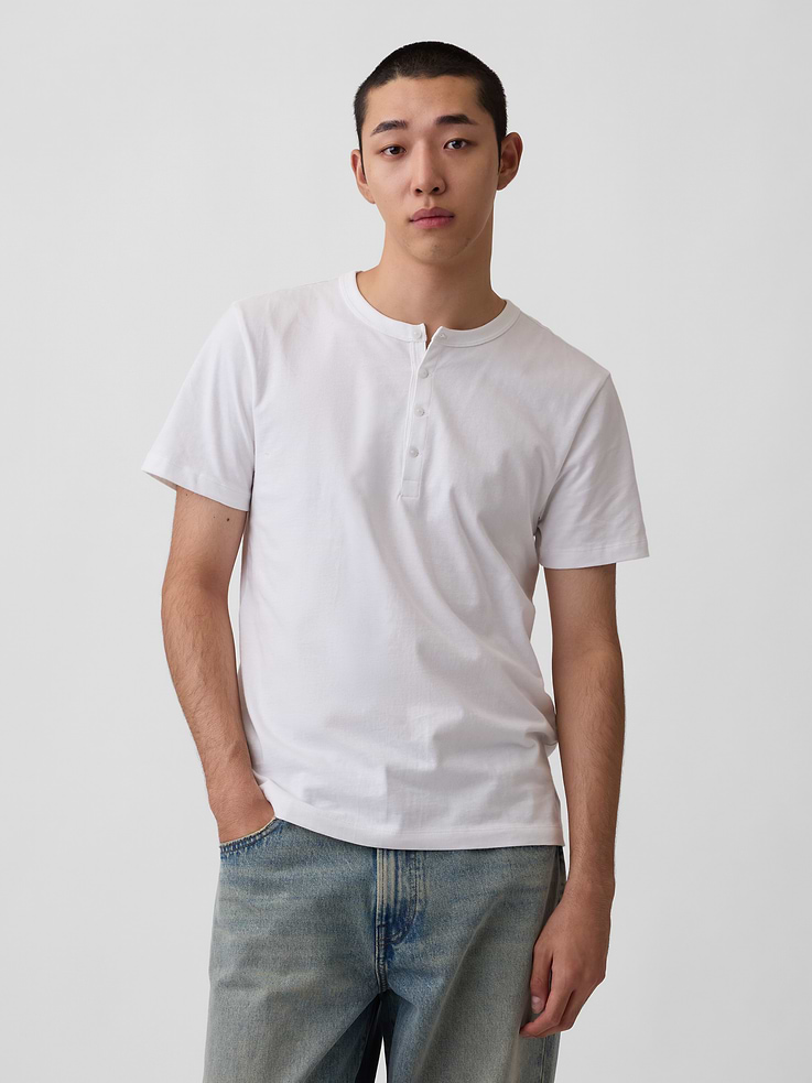 Image 1 of 4, Soft cotton jersey Henley T-shirt., Crewneck with front button placket., Short sleeves., Product #1186115