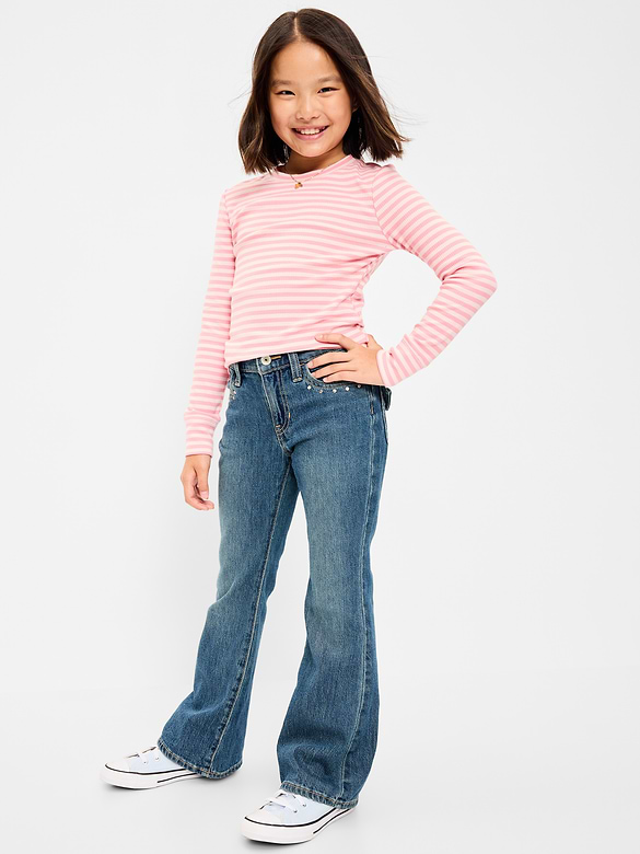 Jean à jambe évasée à taille basse orné de clous pour fille