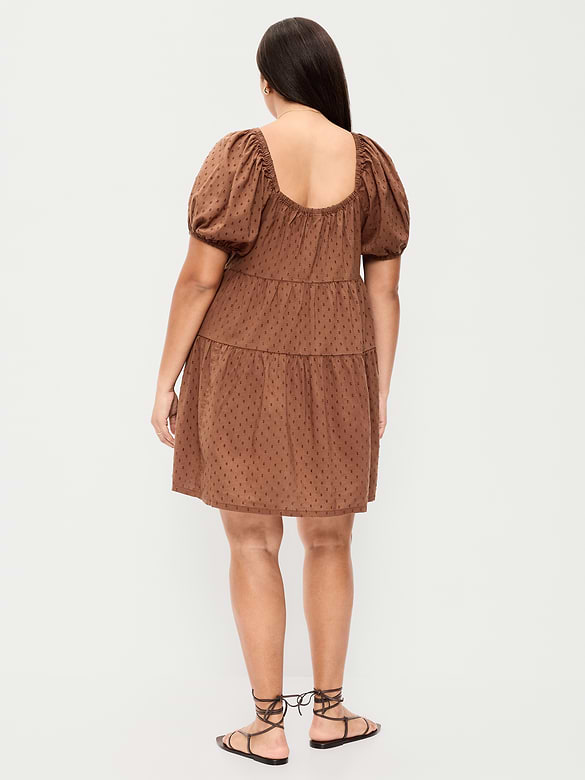 Puff-Sleeve Swing Mini Dress