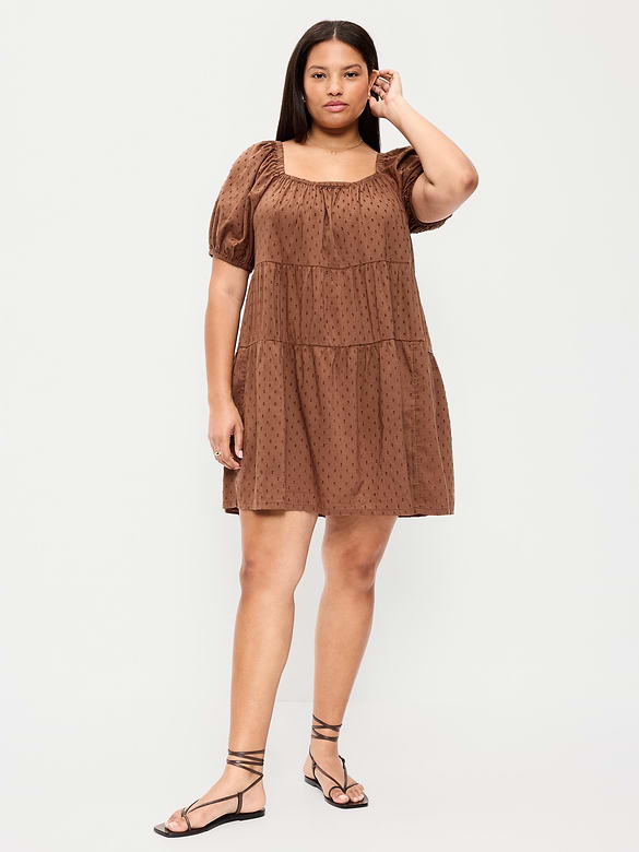 Puff-Sleeve Swing Mini Dress