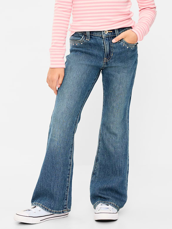 Jean à jambe évasée à taille basse orné de clous pour fille