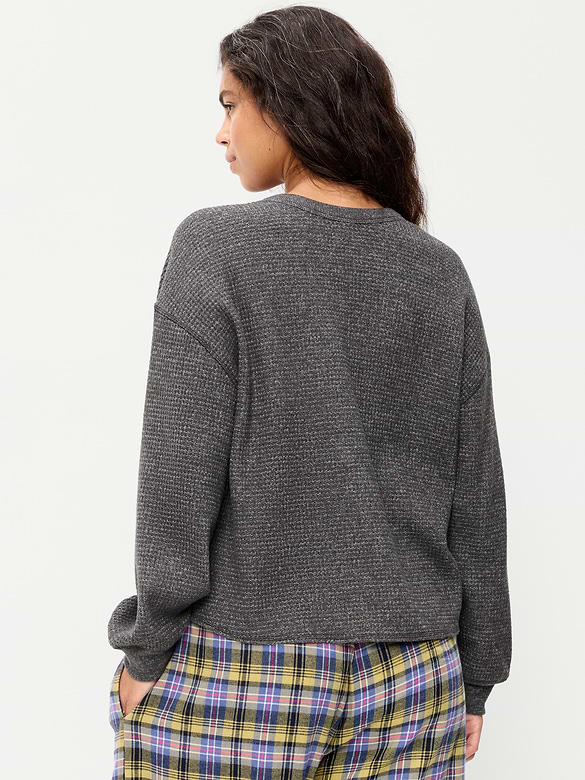 Long-Sleeve Crew-Neck Henley T-Shirt